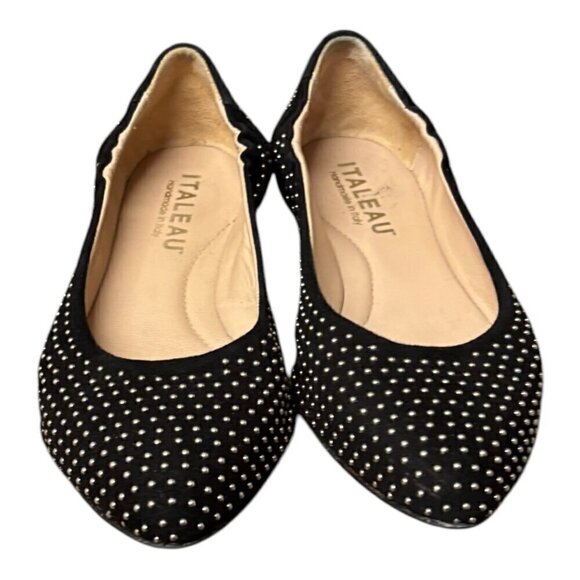Italeau Shoes Women's Size EU 36 US 5.5 Suede Studded Flats Black - Picture 3 of 4